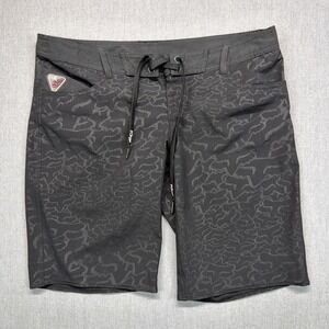 FOX Black Boardshorts Swim Trunks Size 34 Logo Print Polyester Surf Shorts Beach